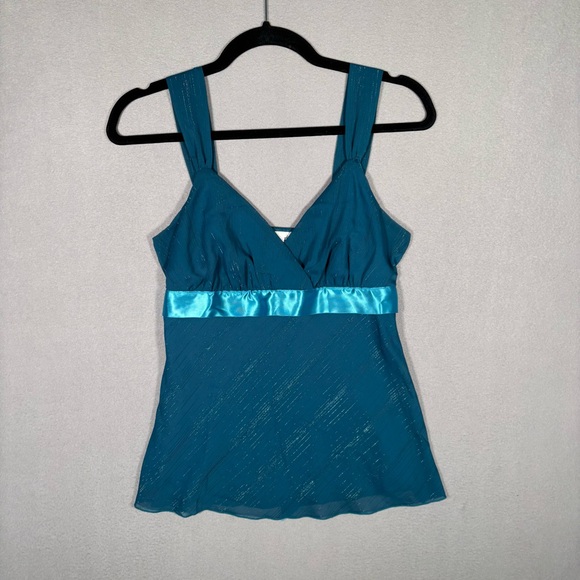 Ally B Tops - Ally B. Babydoll Sleeveless Tank Top Women's Small Turquoise Shimmer Flowy Y2k
